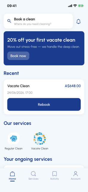 Deep Clean app home screen